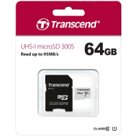 Transcend 64GB Micro SD UHS-I U1 Memory Card with Adapter (TS64GUSD300S-A) 