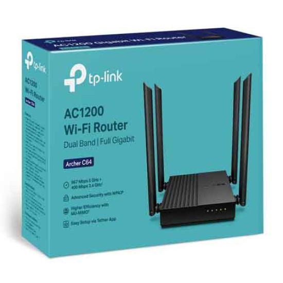 TP-Link Archer C64 AC 1200mbps Dual-Band Wireless MU-MIMO Gigabit WiFi Router