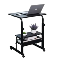 Height Adjustable Movable Laptop Desk with Storage Shelf
